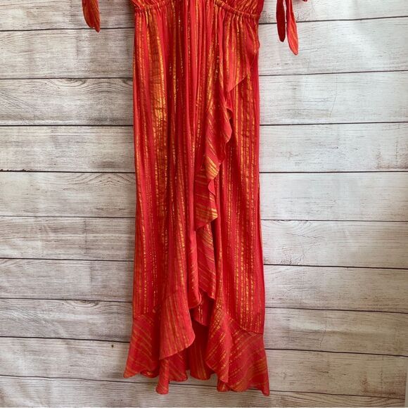 MICHAEL KORS METALLIC CREPE WRAP MAXI DRESS IN ORANGE - Picture 3 of 8